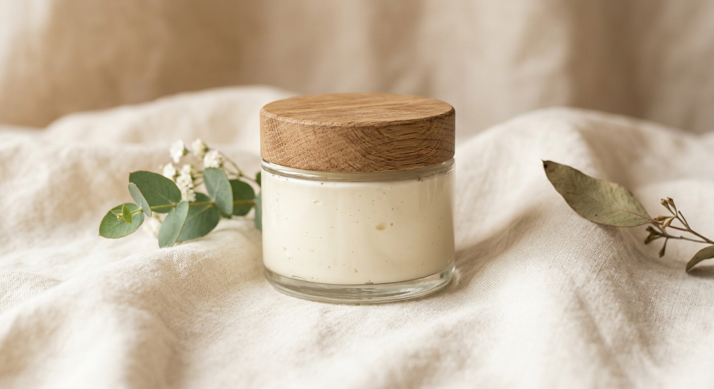 Handmade face cream in a glass jar