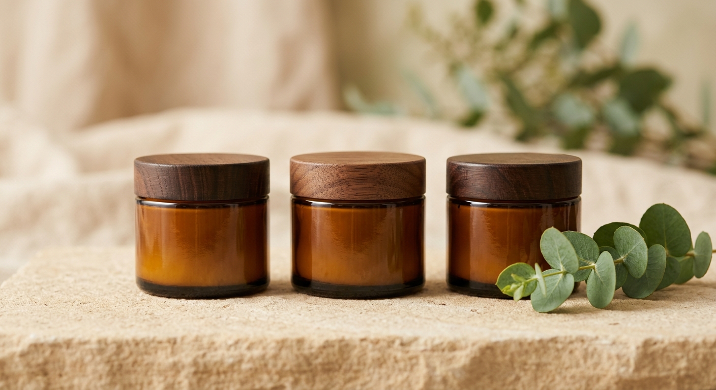 Natural skincare cream jars
